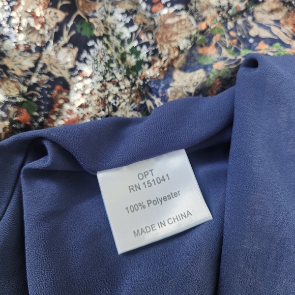 NWT O.P. T Women's Boho Smocked Midi Maxi Dress Navy Flur Floral Shine Sz M - Picture 11 of 13